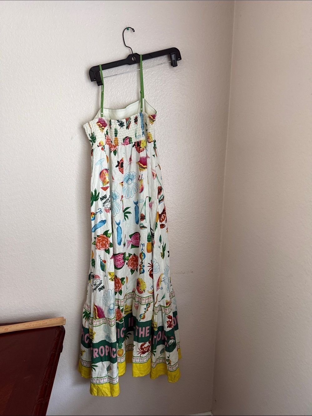 Anthropologie linen white Maxi Sundress Multi-Color Tropical Print pockets XS - Picture 8 of 13